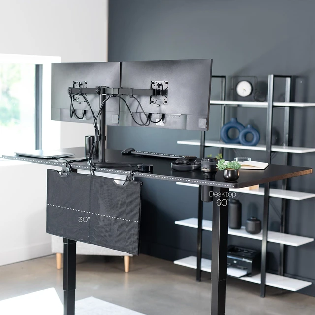 Alt view image 5 of 7 - Black Clamp-on 30 inch Desk Cable Management Sleeve, DESK-SKIRT-30P Privacy Desk Skirt, Cable Organizer, Wire Hider Kit Panel System