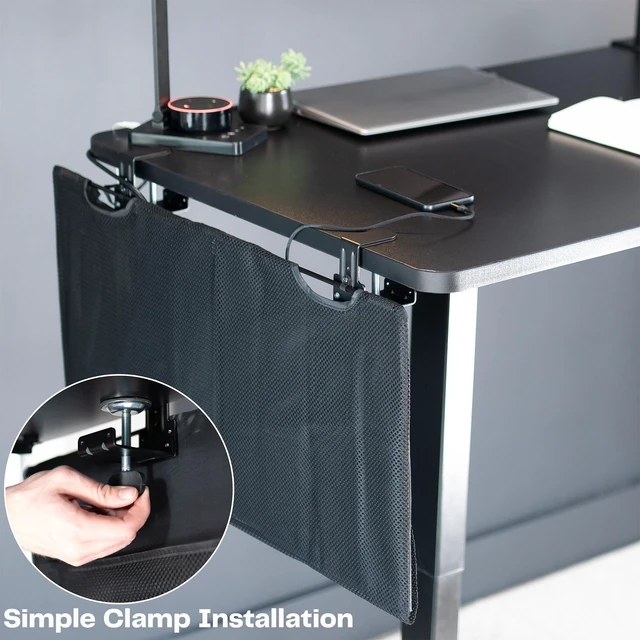 Alt view image 7 of 7 - Black Clamp-on 30 inch Desk Cable Management Sleeve, DESK-SKIRT-30P Privacy Desk Skirt, Cable Organizer, Wire Hider Kit Panel System