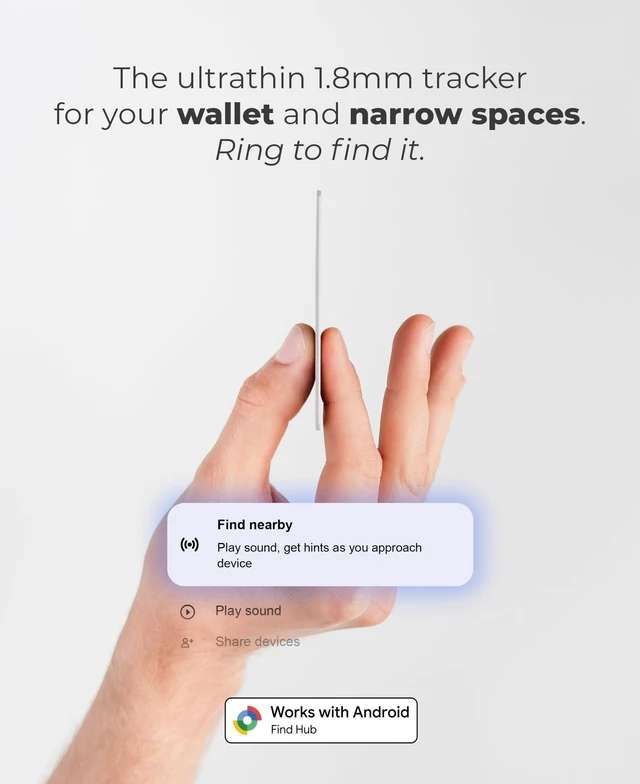 Alt view image 2 of 7 - ® Slim Wallet Tracker Card Android Works with Google Find Hub IP68 Waterproof,Rechargeable Bluetooth Tracking,0.07in,Fits Wallets,Bags & Luggage,Built-in Key Chain Hole Left-Behind Alerts