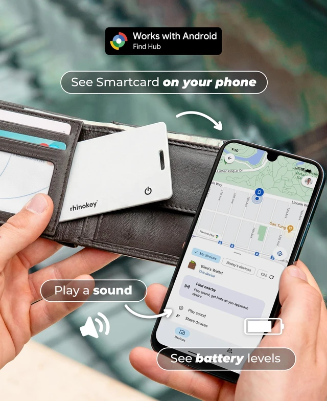 Alt view image 3 of 7 - ® Slim Wallet Tracker Card Android Works with Google Find Hub IP68 Waterproof,Rechargeable Bluetooth Tracking,0.07in,Fits Wallets,Bags & Luggage,Built-in Key Chain Hole Left-Behind Alerts
