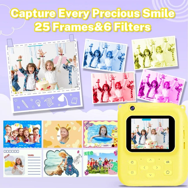 Alt view image 6 of 7 - Instant Print Camera for Kids, 1080P Video Camera with 3 Print Rolls 32GB Card & Cute Cover, Gift for Girls Boys Age 3-12, Toddler Digital Camera with Games, Filters, Music Yellow