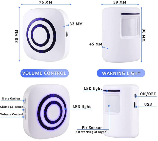 Alt view image 2 of 6 - Motion Sensor Alarm System, Wireless Home Security Driveway Alarm Indoor 300ft Long Range Motion Detector Alert with 38 Chime Tunes, 2 Sensors and 1 Receiver, Indicator Light, Adjustable Mute