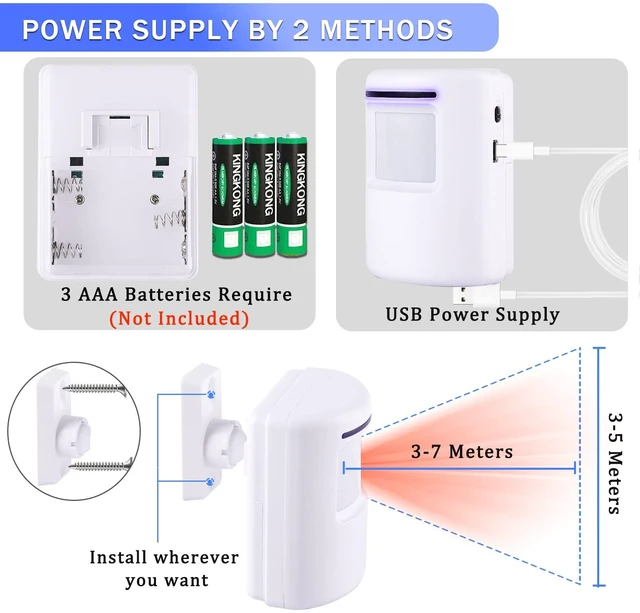 Alt view image 3 of 6 - Motion Sensor Alarm System, Wireless Home Security Driveway Alarm Indoor 300ft Long Range Motion Detector Alert with 38 Chime Tunes, 2 Sensors and 1 Receiver, Indicator Light, Adjustable Mute