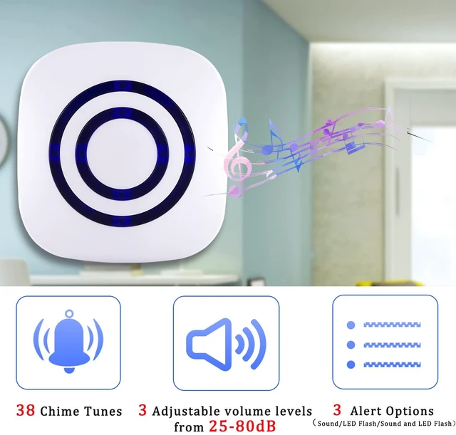 Alt view image 4 of 6 - Motion Sensor Alarm System, Wireless Home Security Driveway Alarm Indoor 300ft Long Range Motion Detector Alert with 38 Chime Tunes, 2 Sensors and 1 Receiver, Indicator Light, Adjustable Mute