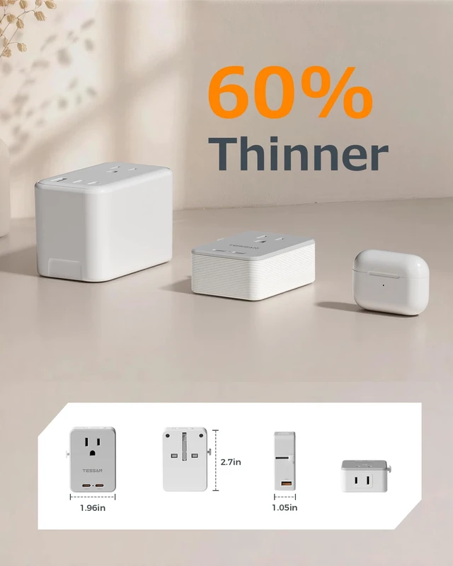 Alt view image 6 of 7 - UK Adapters for Travel, Foldable Type G US to UK Plug Adaptor 2 Outlets 3 USB PD 20W(Dual USB-C), Ultra Thin Power Outlet Adapter for USA to London Scotland England Ireland Hong Kong
