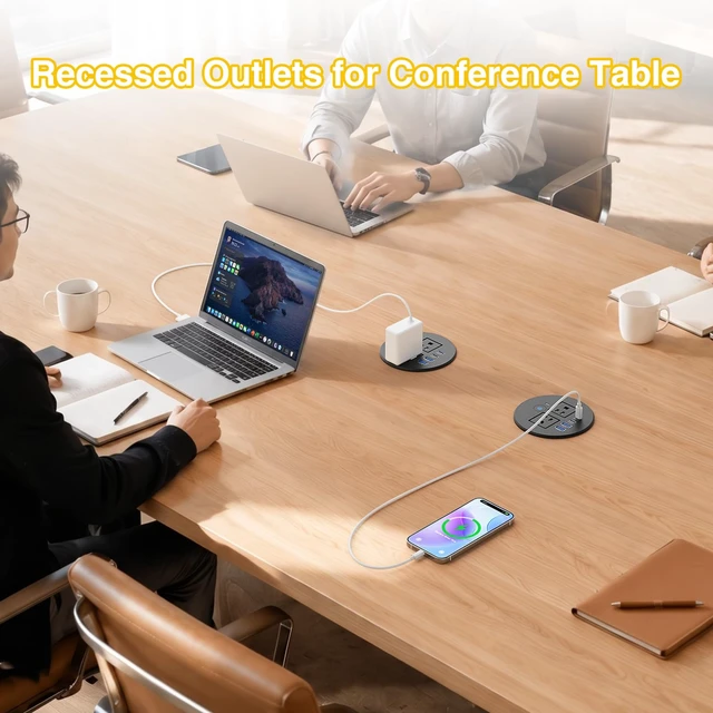 Alt view image 5 of 7 - Desk Power Grommet Outlets 2 USB C 20W, 2 USB-A, Overload Switch, 3-1/8" 2 AC Outlets, PD 20W USB-C, USB-A 18W, Flush Mount Recessed Power Grommet, for Desk, Conference Table
