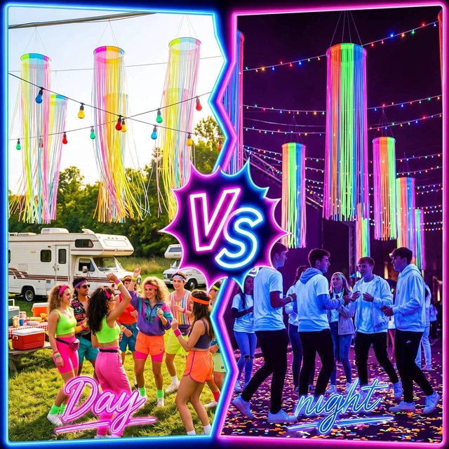 Alt view image 6 of 6 - 4 Pack Glow in The Dark Party Supply Neon Blacklight Streamer, 6 Color 6.56ft Tinsel Foil Fringe Curtain with Hanging Loop Rope, Streamer for Birthday Halloween New Year Rave Black Light Party