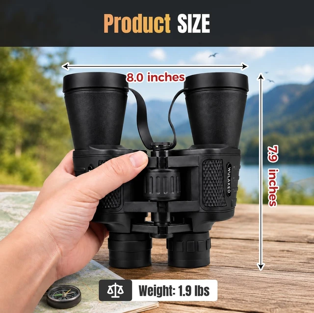 Alt view image 3 of 7 - 20x50 High Powered Binoculars for Adults, Waterproof Compact Binoculars with Low Light Vision for Bird Watching Hunting Football Games Travel Stargazing Cruise, Christmas Birthday Gifts for Men