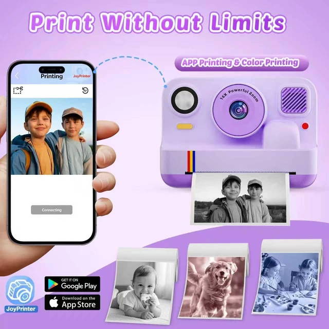 Alt view image 3 of 7 - Digital Camera for Kids, App Printing, 1080P Video, Dual-Lens Selfie Digital Camera with 32G SD, Christmas Birthday Gifts for Girls Boys 4 5 6 7 8 9 10 11 12 Year Old, Toddler Toy_Purple