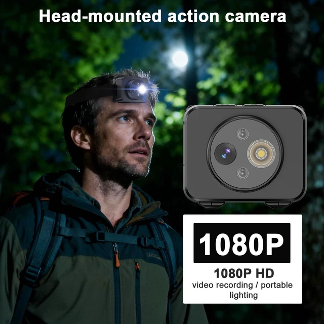 Alt view image 3 of 7 - Head-Mounted Camera, LED Headlamp, 1080P HD Action Camera, Wearable Video Recording, 64GB Internal Storage, Suitable for Nighttime Outdoor Activities Such as Electricians, Cycling, and Fishing