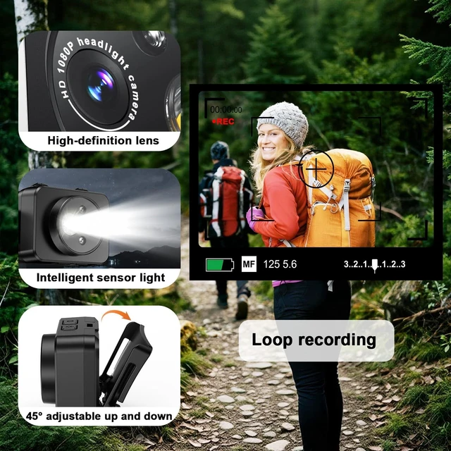 Alt view image 4 of 7 - Head-Mounted Camera, LED Headlamp, 1080P HD Action Camera, Wearable Video Recording, 64GB Internal Storage, Suitable for Nighttime Outdoor Activities Such as Electricians, Cycling, and Fishing