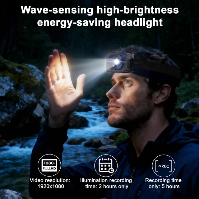 Alt view image 6 of 7 - Head-Mounted Camera, LED Headlamp, 1080P HD Action Camera, Wearable Video Recording, 64GB Internal Storage, Suitable for Nighttime Outdoor Activities Such as Electricians, Cycling, and Fishing