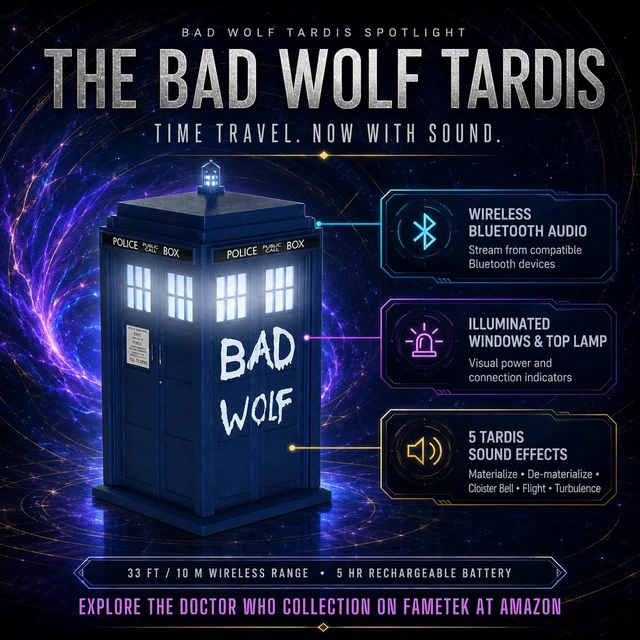 Alt view image 2 of 7 - Doctor Who BAD WOLF TARDIS Bluetooth Speaker with Light & Sound Effects Bring the Time Lord's legendary time machine to life with authentic Doctor Who sounds, audiobooks, and illuminating effects!
