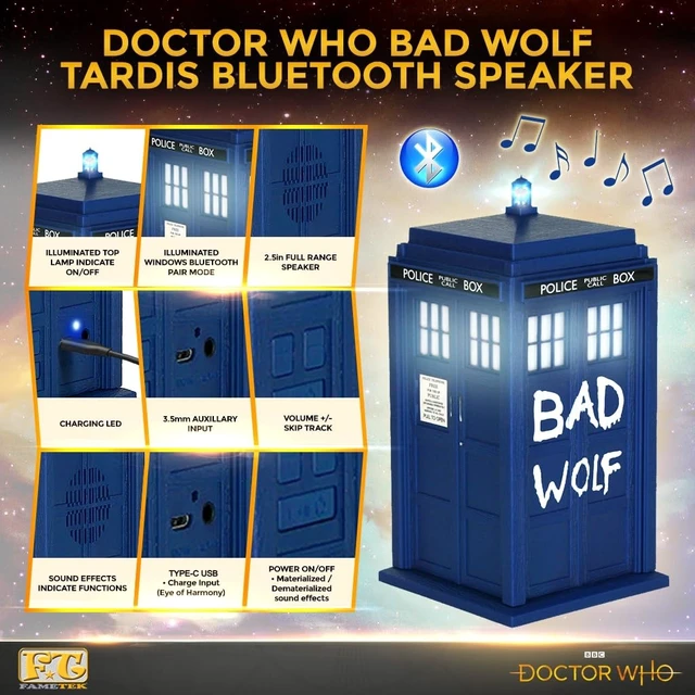 Alt view image 5 of 7 - Doctor Who BAD WOLF TARDIS Bluetooth Speaker with Light & Sound Effects Bring the Time Lord's legendary time machine to life with authentic Doctor Who sounds, audiobooks, and illuminating effects!