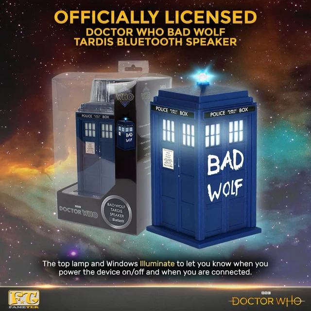 Alt view image 7 of 7 - Doctor Who BAD WOLF TARDIS Bluetooth Speaker with Light & Sound Effects Bring the Time Lord's legendary time machine to life with authentic Doctor Who sounds, audiobooks, and illuminating effects!