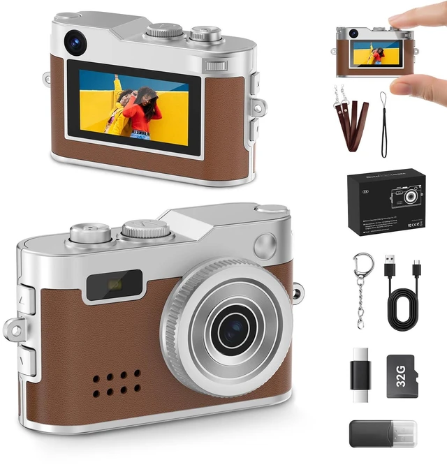 Main image of Mini Keychain Camera, 1080P & 2MP Retro Aesthetic, 8GB Memory, Pocket-Sized Vintage Camera, Bag Charm, Birthday Gift