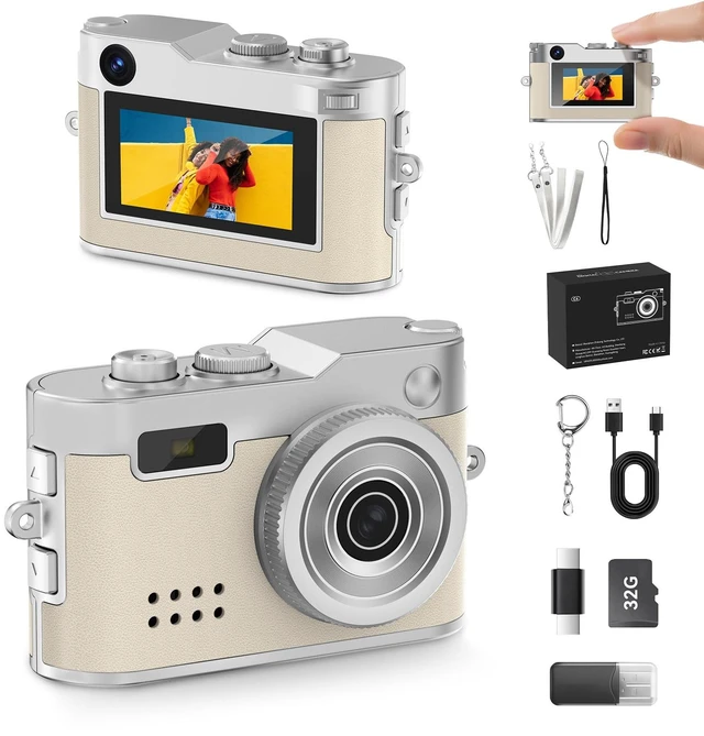 Main image of Y2K Mini Keychain Camera, Retro Aesthetic Digital Point and Shoot Camera for Teens, Pocket-Sized Vintage Digicam Bag Charm, 1080P Vlogging Camera with 8GB Card, Birthday Gift for Kids & Friends