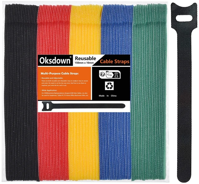 Main image of 100 Pack 5 Color Reusable Cable Ties Multi Color Releasable Cable Straps Adjustable Hook and Loop Colorful Cable Wire Tidy for PC Cable Management
