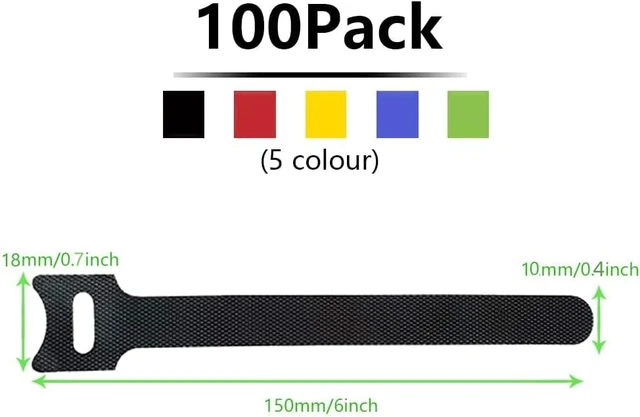 Alt view image 3 of 6 - 100 Pack 5 Color Reusable Cable Ties Multi Color Releasable Cable Straps Adjustable Hook and Loop Colorful Cable Wire Tidy for PC Cable Management