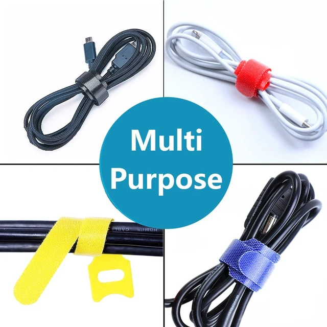 Alt view image 6 of 6 - 100 Pack 5 Color Reusable Cable Ties Multi Color Releasable Cable Straps Adjustable Hook and Loop Colorful Cable Wire Tidy for PC Cable Management