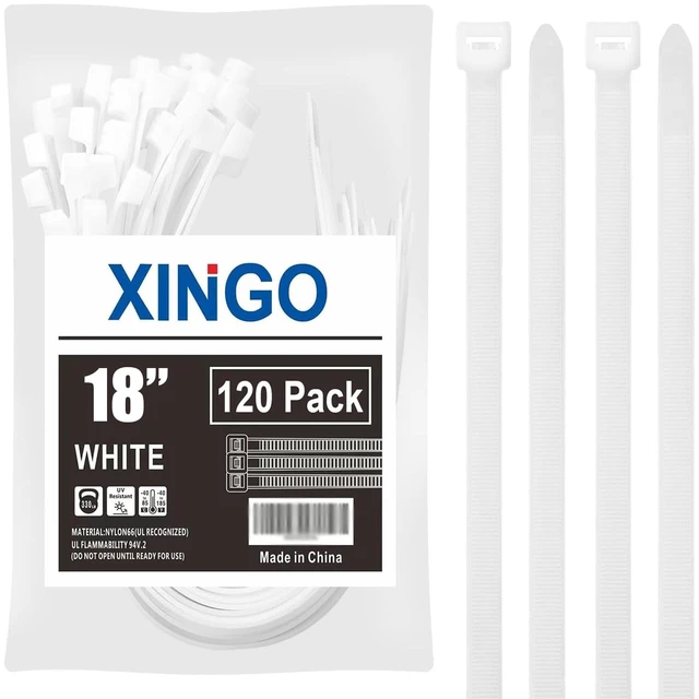 Main image of 18 Inch White Zip Ties Heavy Duty 120 Pack, 330 LBS Ultra Strong Cable Ties, UV Resistant, Extra Large Plastic Wire Ties For Outdoor Use