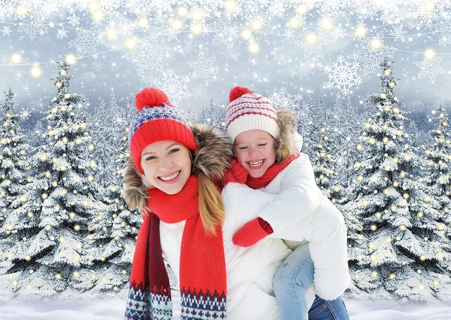 Alt view image 3 of 7 - Winter Forest Photography Backdrop Glitter Snowy Pine Tree Scene Background 10X8FT Winter Christmas Backdrop, Xmas Happy New Year Family Holiday Party Decoration Banner, Photo Prop