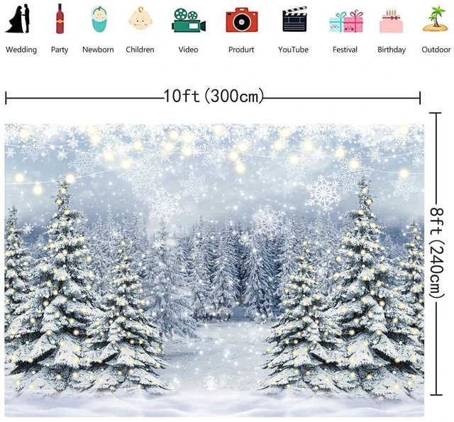 Alt view image 6 of 7 - Winter Forest Photography Backdrop Glitter Snowy Pine Tree Scene Background 10X8FT Winter Christmas Backdrop, Xmas Happy New Year Family Holiday Party Decoration Banner, Photo Prop
