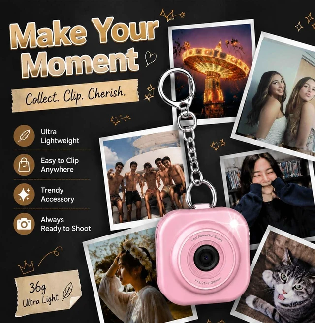 Alt view image 3 of 7 - Mini Keychain Camera,1080P Mini Digital Camera with 32GB Card 750mAh long Battery keychain camera,Zinc Alloy Body,2" HD LCD Display & Flash,Pocket-Size Small Camera for Travel, Birthday