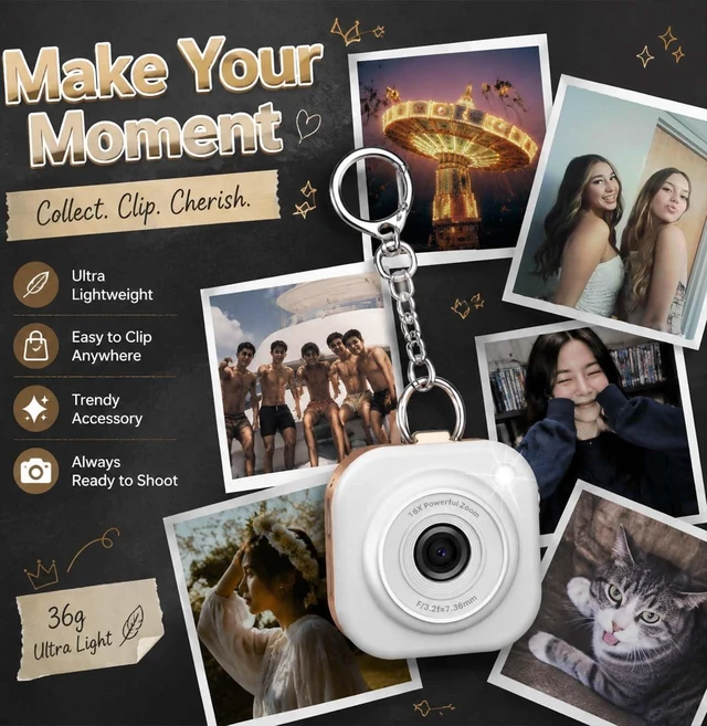 Alt view image 3 of 7 - Mini Keychain Camera,1080P Mini Digital Camera with 32GB Card 750mAh long Battery keychain camera,Zinc Alloy Body,2" HD LCD Display & Flash,Pocket-Size Small Camera for Travel, Birthday