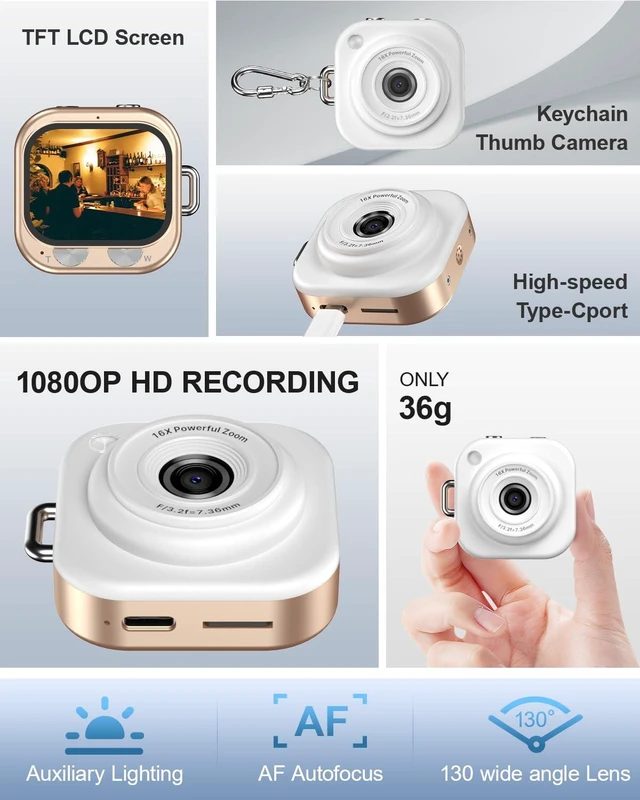 Alt view image 4 of 7 - Mini Keychain Camera,1080P Mini Digital Camera with 32GB Card 750mAh long Battery keychain camera,Zinc Alloy Body,2" HD LCD Display & Flash,Pocket-Size Small Camera for Travel, Birthday
