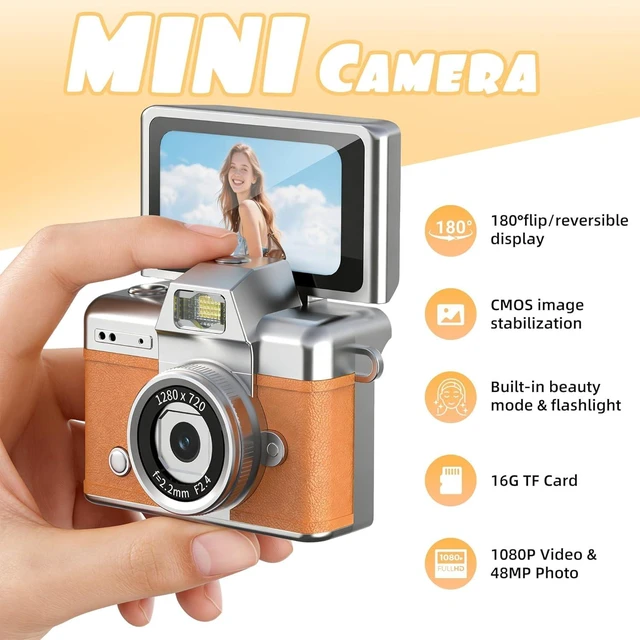 Alt view image 2 of 7 - Mini Keychain Camera with Flip Screen,1080P HD Portable Digital Camera Multiple Shooting Recording Modes,Pocket Camera with 16GB SD Card for Travel, Party. Ideal Pendant Gift