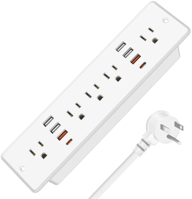 Main image of 13 in 1 Recessed Power Strip Flat Plug, with USB, White, 6FT Cord 20W Fast Charging Furniture Outlet, Conference Surge Protection Socket with 5 AC Plugs, 6 USB-A 2 USB-C