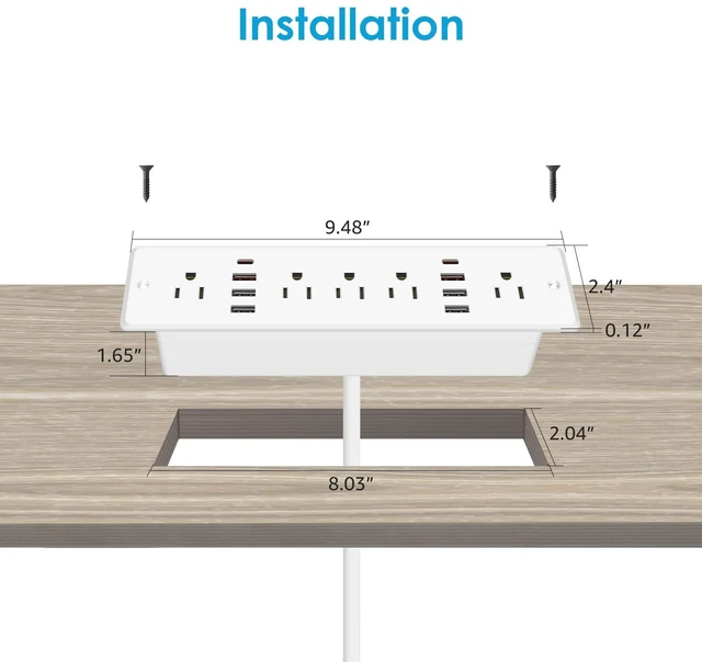 Alt view image 3 of 7 - 13 in 1 Recessed Power Strip Flat Plug, with USB, White, 6FT Cord 20W Fast Charging Furniture Outlet, Conference Surge Protection Socket with 5 AC Plugs, 6 USB-A 2 USB-C