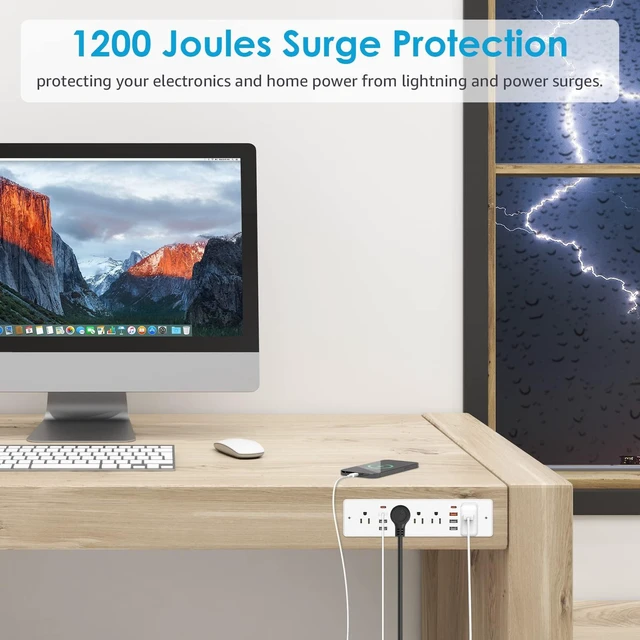 Alt view image 4 of 7 - 13 in 1 Recessed Power Strip Flat Plug, with USB, White, 6FT Cord 20W Fast Charging Furniture Outlet, Conference Surge Protection Socket with 5 AC Plugs, 6 USB-A 2 USB-C