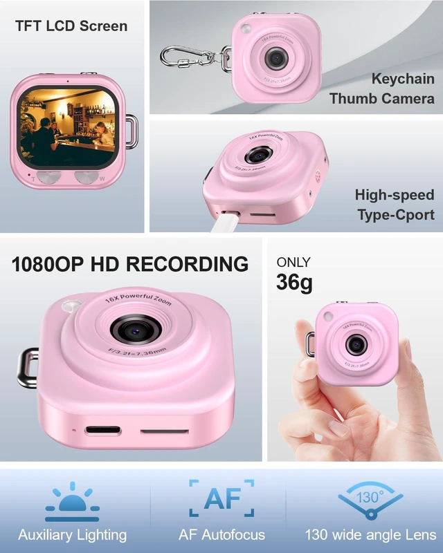 Alt view image 4 of 7 - Mini Keychain Camera,1080P Mini Digital Camera with 32GB Card 750mAh long Battery keychain camera,Zinc Alloy Body,2" HD LCD Display & Flash,Pocket-Size Small Camera for Travel, Birthday
