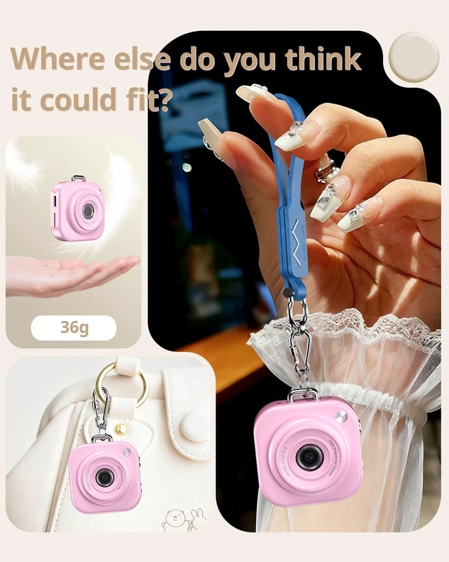 Alt view image 5 of 7 - Mini Keychain Camera,1080P Mini Digital Camera with 32GB Card 750mAh long Battery keychain camera,Zinc Alloy Body,2" HD LCD Display & Flash,Pocket-Size Small Camera for Travel, Birthday