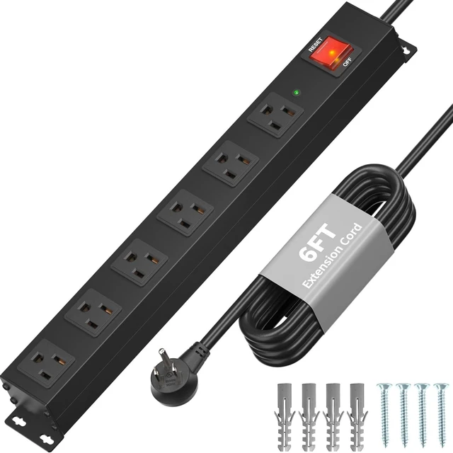 Main image of Matel 6 Outlet Power Strip Surge Protection 2100J,Heavy Duty Wide Space Power Strip with Flat Plug/Upgraded Switch,15A/1875W/14AWG 6FT Extension Cord in Home,Garage,Shop