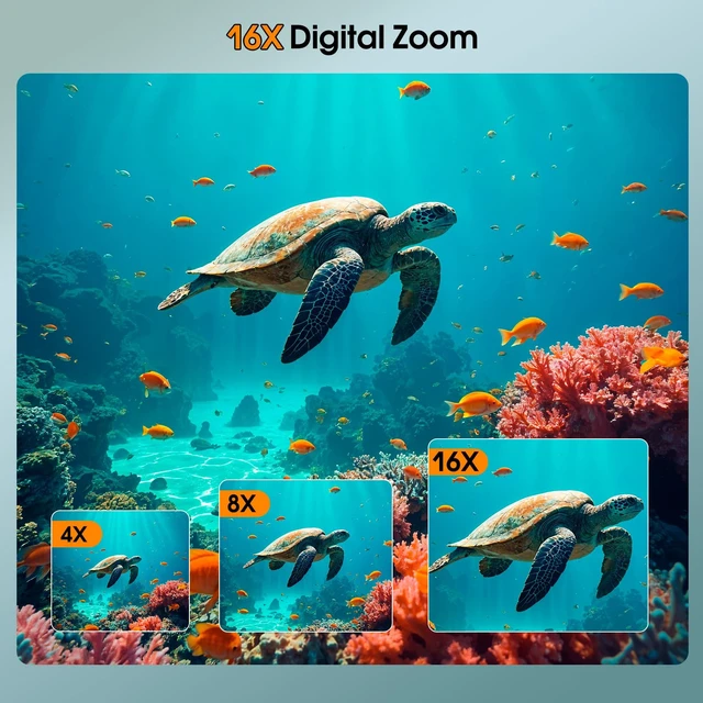 Alt view image 5 of 6 - 4K 64MP Underwater Camera Autofocus IPS HD Screen 16X Digital Zoom Floatable Waterproof Digital Camera, Fill Light, 16FT, Includes 16GB Card for Surfing Snorkeling Swimming, Orange