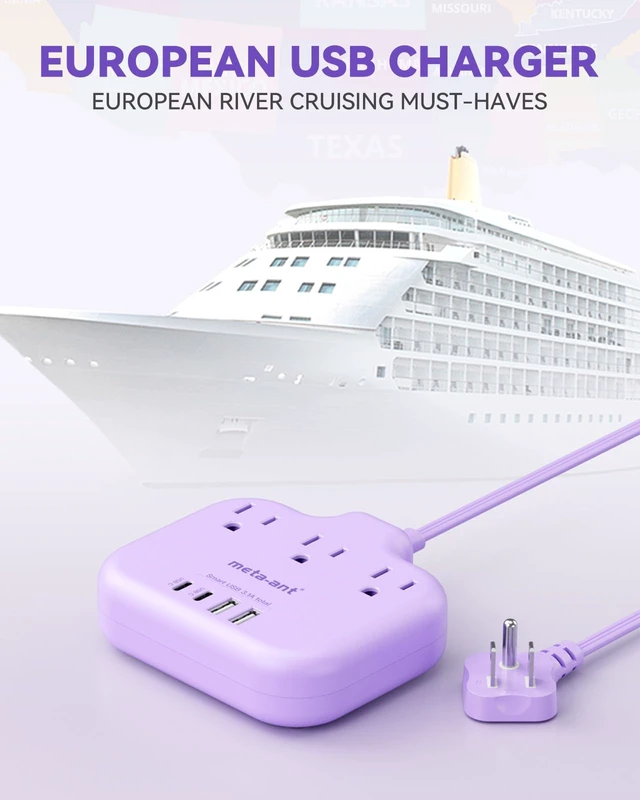 Alt view image 6 of 7 - Purple Extension Cord with 3 AC Outlets and 4 USB(2 USB-C) Ports, 1625W Purple Travel Power Strip, Cute Kawaii Desk Accessories forfor Travel Curise Office Dorm Kitchen