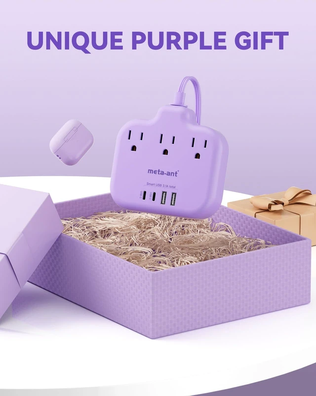 Alt view image 7 of 7 - Purple Extension Cord with 3 AC Outlets and 4 USB(2 USB-C) Ports, 1625W Purple Travel Power Strip, Cute Kawaii Desk Accessories forfor Travel Curise Office Dorm Kitchen