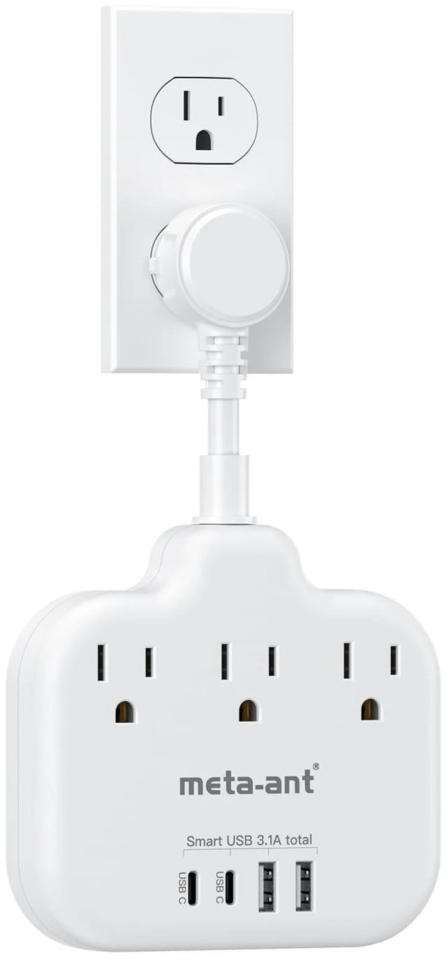 Main image of Short Extension Cord 3 Inch, Flat Plug Small Power Strip with 3 AC & 4 USB(1 USB-C), 1875W/15A, Multi Plug Outlet Extender, Non-Surge Protection for Cruise Travel Dorm Kitchen, White