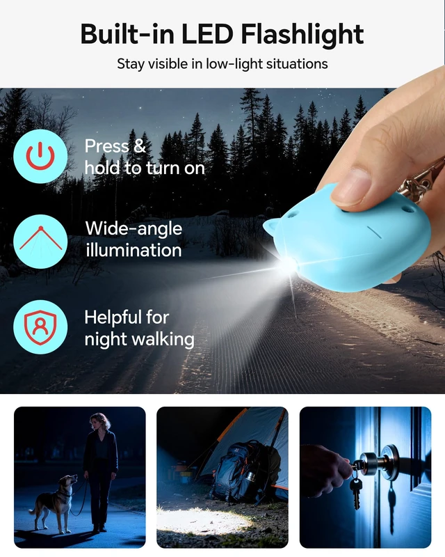 Alt view image 4 of 7 - Personal Safety Alarm, 2 Pack Loud 130dB Siren Emergency Panic Alarm with LED Light, Easy Pull Pin Keychain Self-Defense Security Alarm for Women, Seniors, Kids