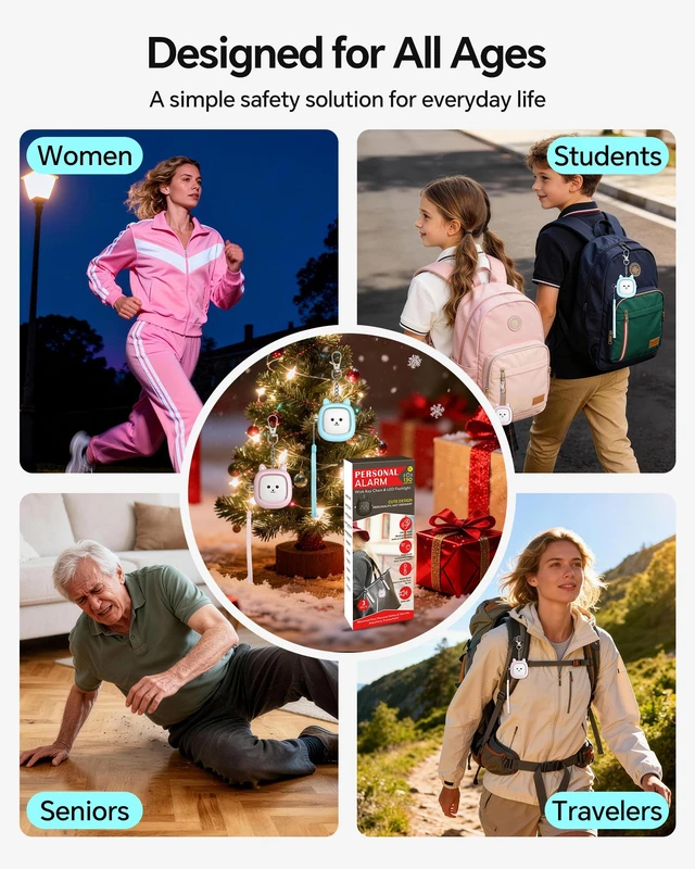 Alt view image 7 of 7 - Personal Safety Alarm, 2 Pack Loud 130dB Siren Emergency Panic Alarm with LED Light, Easy Pull Pin Keychain Self-Defense Security Alarm for Women, Seniors, Kids