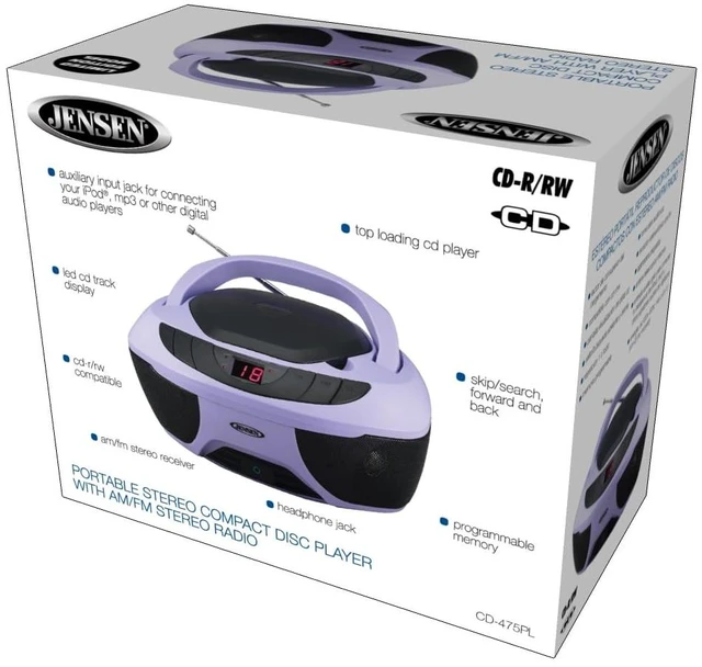 Alt view image 6 of 7 - ® CD-475 Classic Boom Box Portable CD Player - Home Audio Radio AM-FM, Stereo Speakers Aux Line-in, Headphone Jack - Purple - Limited Edition Color