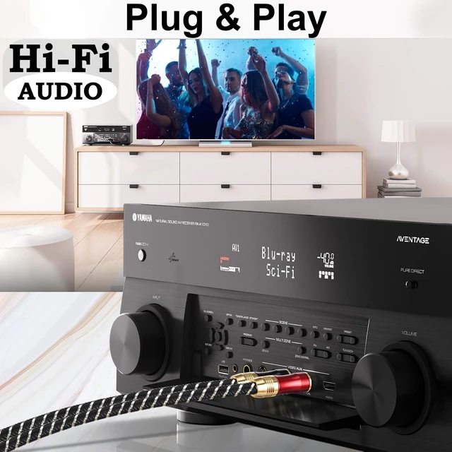 Alt view image 4 of 7 - RCA Cables 3FT, Audiophile HiFi Stereo Shielded for Subwoofer/Home Audio | Premium OFC - 24K Gold-Plugs Cable, 2-Rca Male Audio Stereo Cable for Home Theater, TV, Amp, CD, Speakers and etc