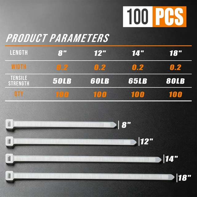 Alt view image 2 of 7 - Clear Zip Ties Heavy Duty 400 Pack Assorted Sizes 8+12+14+18 Inch White Cable Ties Industrial Plastic Ties With Self-Locking Adjustable More Durable Nylon Tie Wraps for Indoor Outdoor