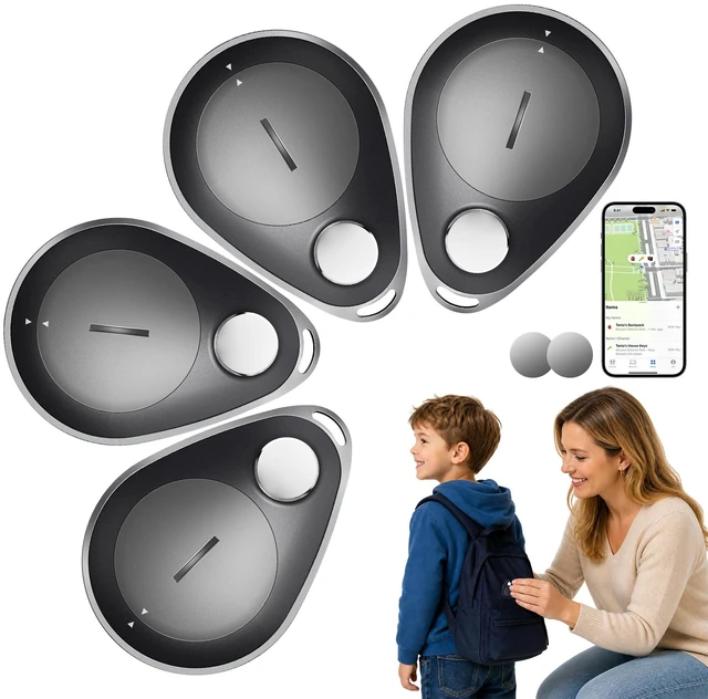 Main image of GPS Tracker for Kids 4-Pack, Anti-Removal Pin, No Monthly Fee Compatible with Apple Find My (iOS only),Magnetic Unlocker Included,Hidden Tracker for Backpacks,Luggage,Kids, Elderly,Pets