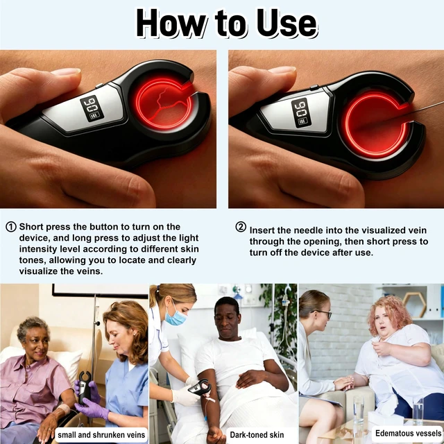 Alt view image 5 of 5 - Portable Vein Finder for IV Access (Black) Hand Held Vein Locator Device Type-C Charging Suitable for All Skin Tones, Nurses, Doctors and Home Use
