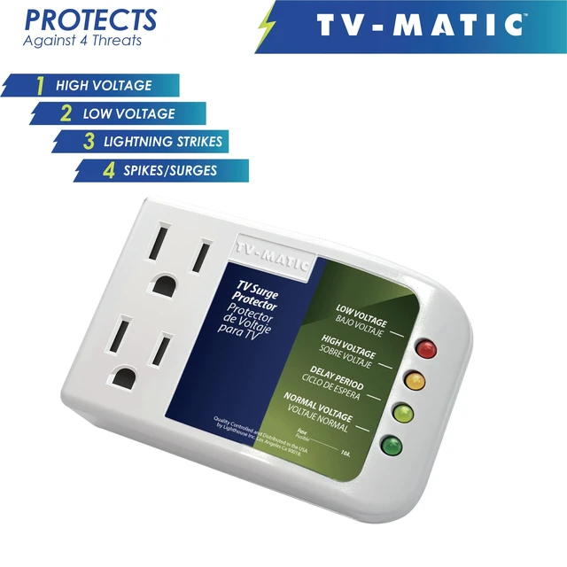 Alt view image 2 of 6 - Electronic Voltage & Surge Protector for Smart TV, Game Consoles and Entertainment Center, Protects Against High and Low Voltage, Brownout, Spikes, Power Failure