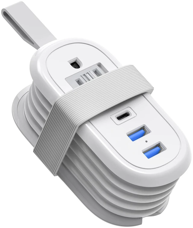Main image of Travel Power Strip, 2 Outlets 3 USB Ports 4FT Extension Cord, White Small Portable Travel Extension Cord with USB-C Ports for Cruise Ships, Dorm, Hotel, Travel Essentials